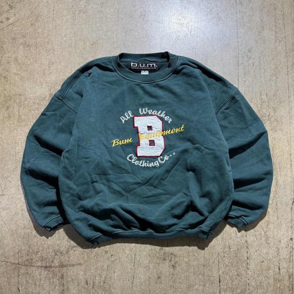 B.U.M. Equipment Sweatshirt Mens Medium Green Fleece Crewneck All Weather